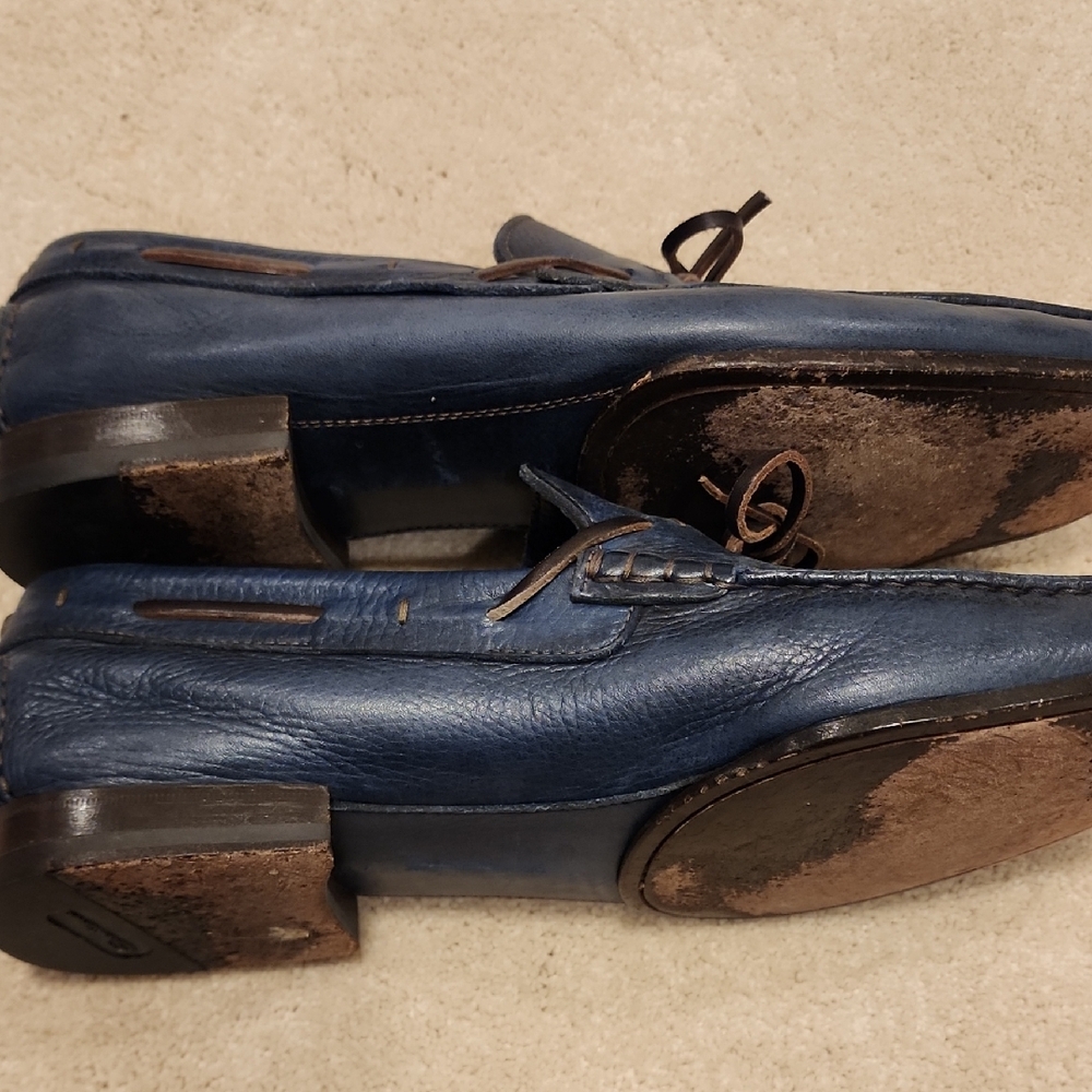 Santoni Dark Blue Leather Loafers - Picture 5 of 6